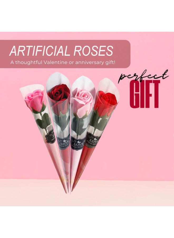 Home Smart Artificial Rose Flower Set – 4 Pcs Assorted Colors Silk Roses for Home Décor, Wedding, Valentine’s Day, Birthday Gifts, and Special Occasions - Image 4